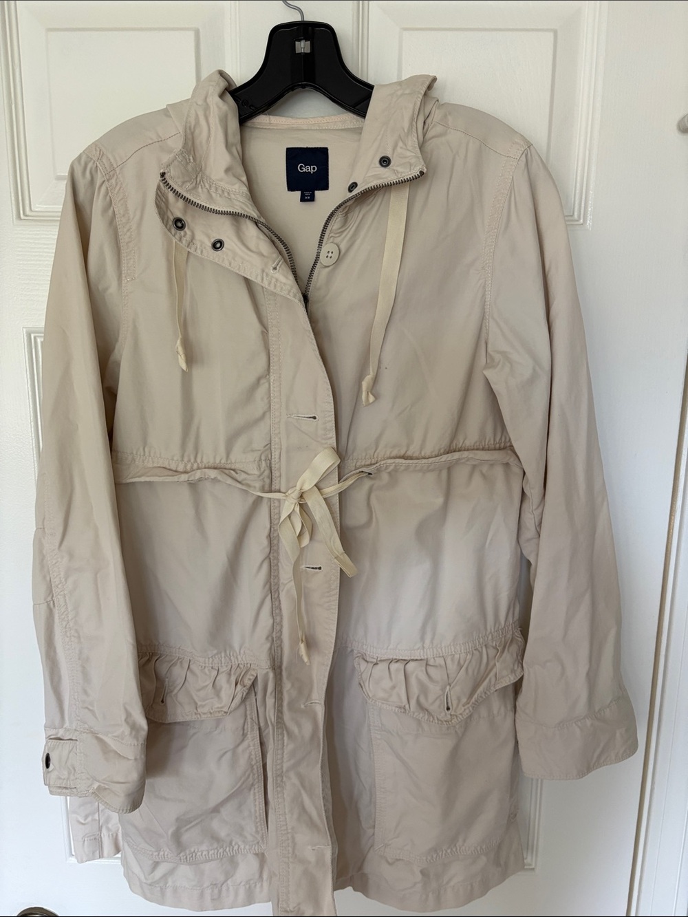 GAP Women's Light Cream Hooded Utility Anorak Jacket 100% cotton